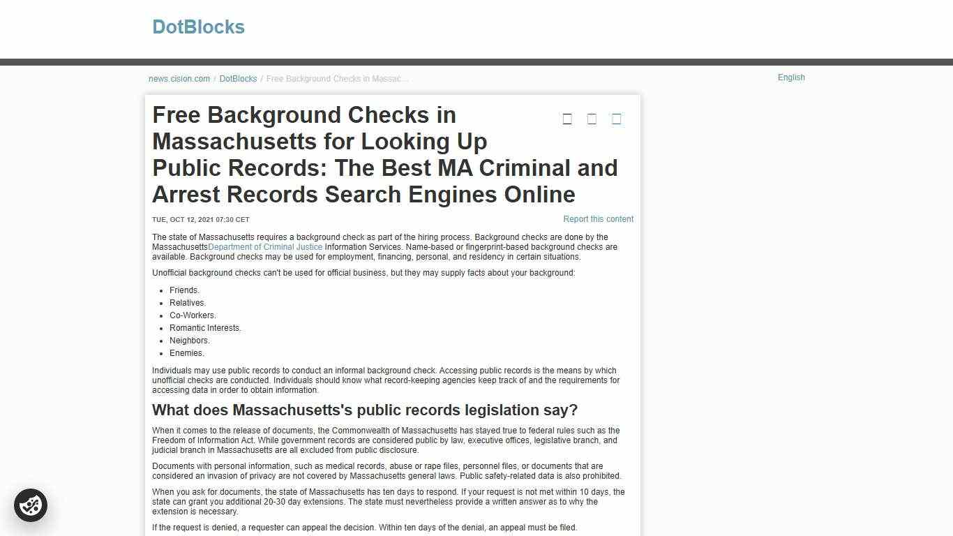 Free Background Checks in Massachusetts for Looking Up Public Records: The Best MA Criminal and Arrest Records Search Engines Online - DotBlocks